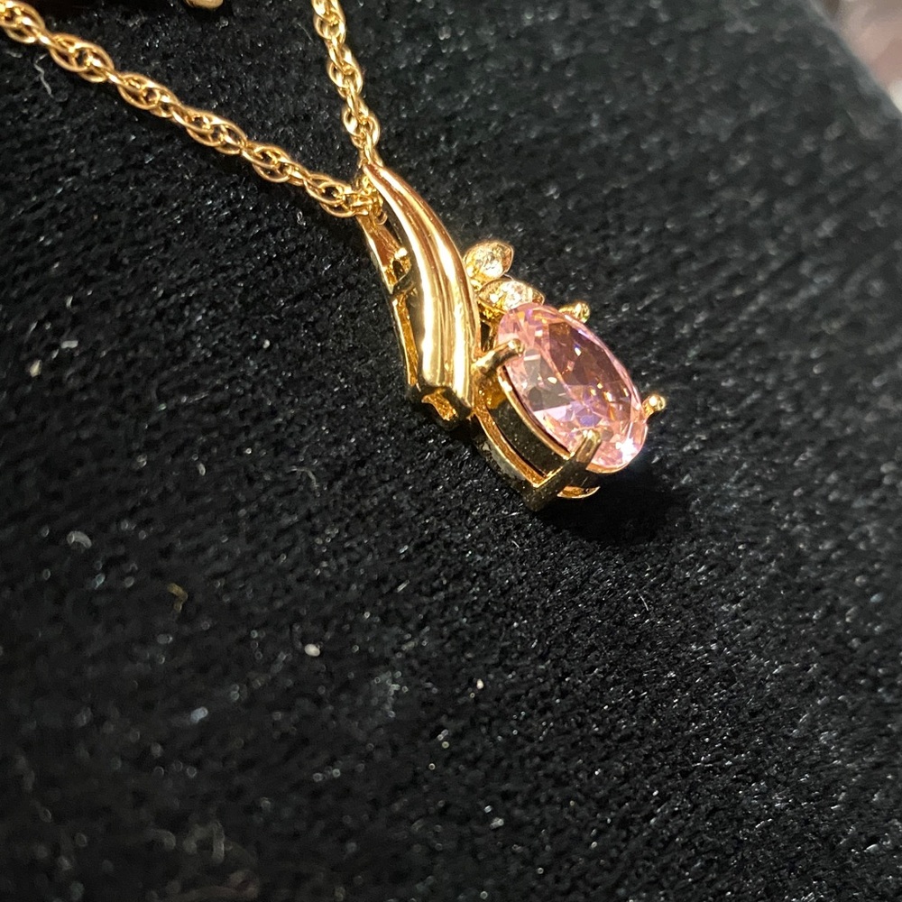 Vintage Gold plated sterling silver pink crystal Pendant and 18” chain Necklace - Picture 5 of 15